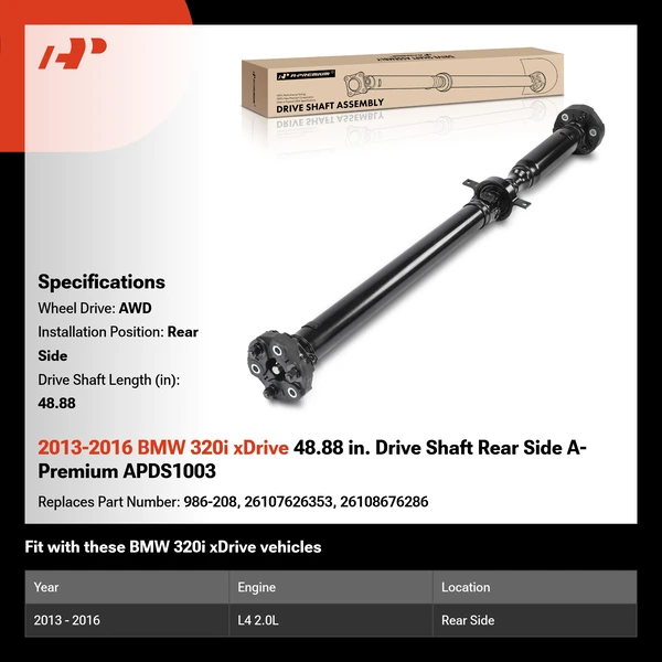 2013-2016 BMW 320i xDrive 48.88 in. Drive Shaft Rear Side A-Premium APDS1003