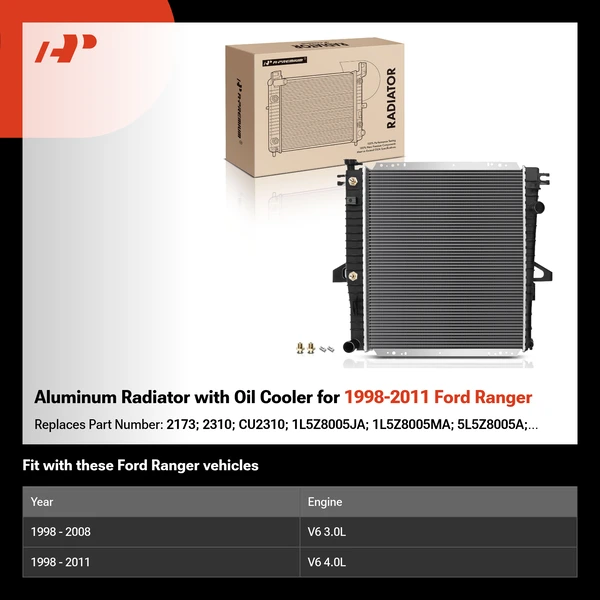 Aluminum Radiator with Oil Cooler for 1998-2011 Ford Ranger