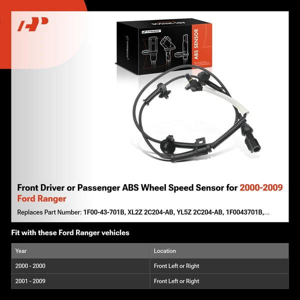 Front Driver or Passenger ABS Wheel Speed Sensor for 2000-2009 Ford Ranger