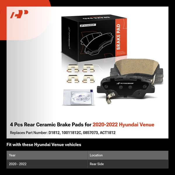 4 Pcs Rear Ceramic Brake Pads for 2020-2022 Hyundai Venue