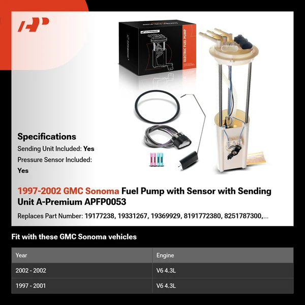 1997-2002 GMC Sonoma Fuel Pump with Sensor with Sending Unit A-Premium APFP0053