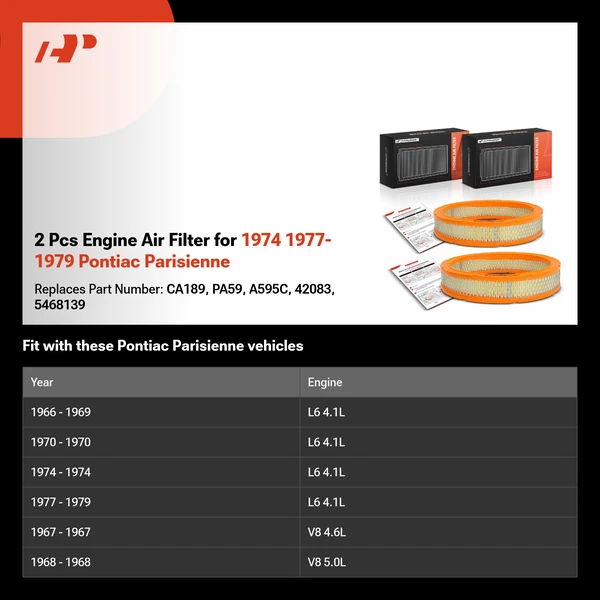 2 Pcs Engine Air Filter for 1974 1977-1979 Pontiac Parisienne