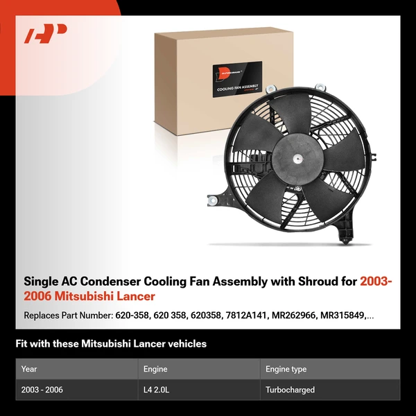 Single AC Condenser Cooling Fan Assembly with Shroud for 2003-2006 Mitsubishi Lancer