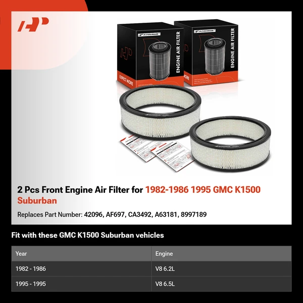 2 Pcs Front Engine Air Filter for 1982-1986 1995 GMC K1500 Suburban