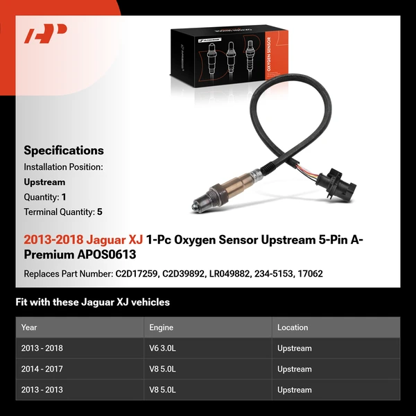 2013-2018 Jaguar XJ 1-Pc Oxygen Sensor Upstream 5-Pin A-Premium APOS0613