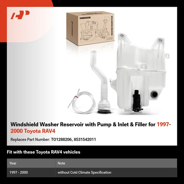 Windshield Washer Reservoir with Pump & Inlet & Filler for 1997-2000 Toyota RAV4