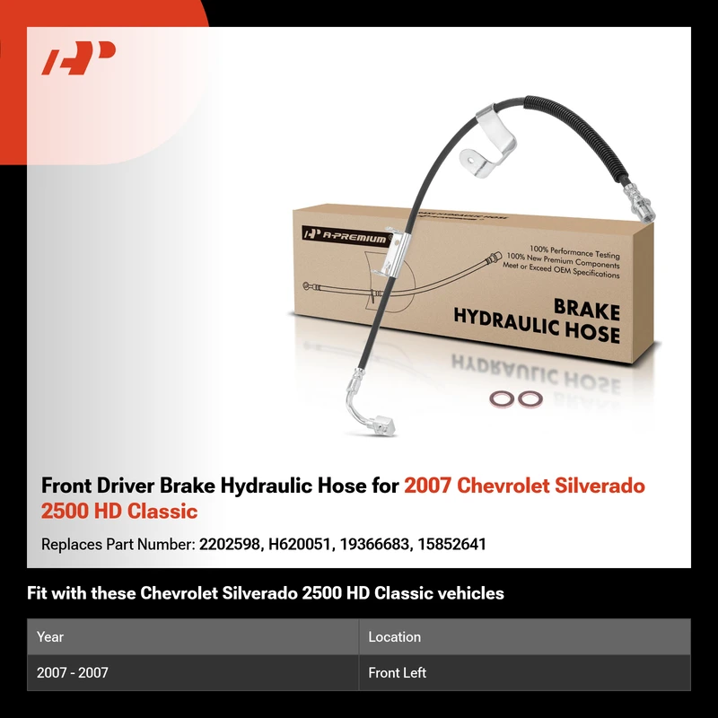 Front Driver Brake Hydraulic Hose for 2007 Chevrolet Silverado 2500 HD Classic