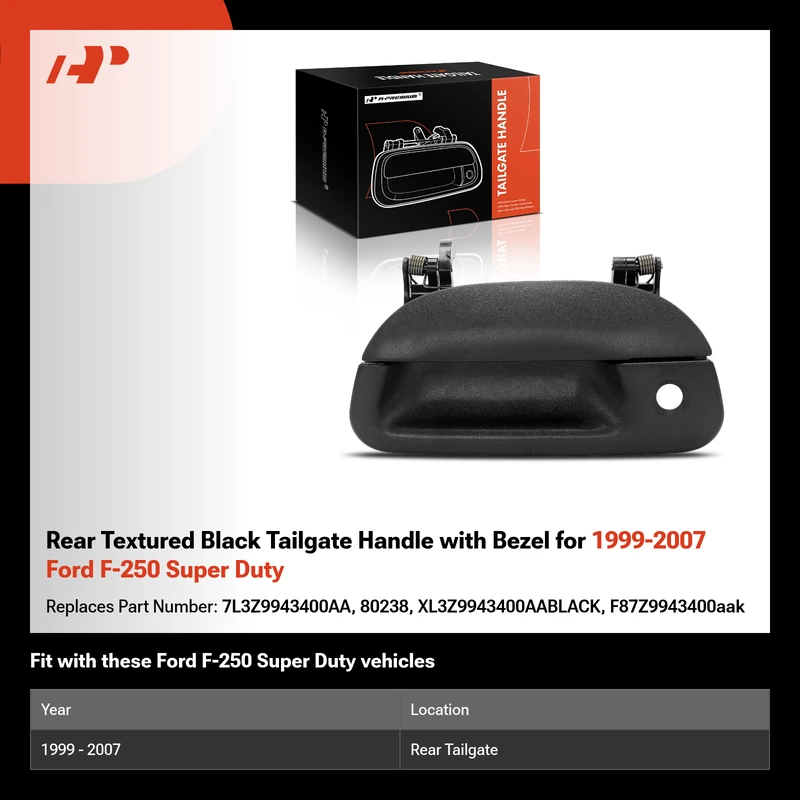 Rear Textured Black Tailgate Handle with Bezel for 1999-2007 Ford F-250 Super Duty
