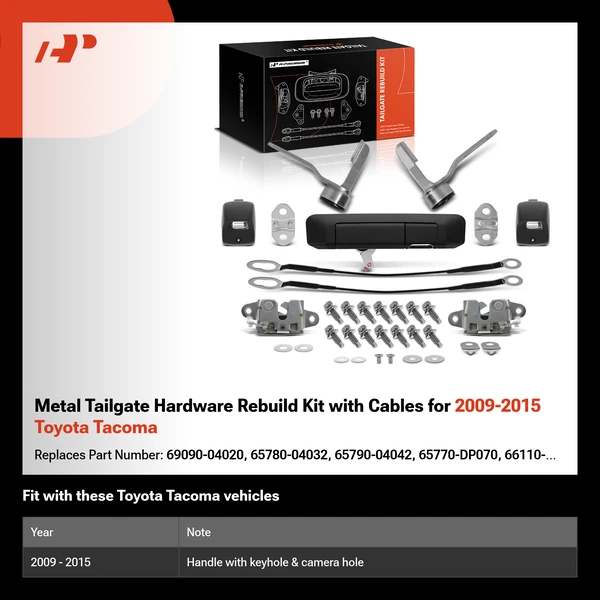 Metal Tailgate Hardware Rebuild Kit with Cables for 2009-2015 Toyota Tacoma