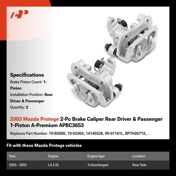 2003 Mazda Protege 2-Pc Brake Caliper Rear Driver & Passenger 1-Piston A-Premium APBC3653