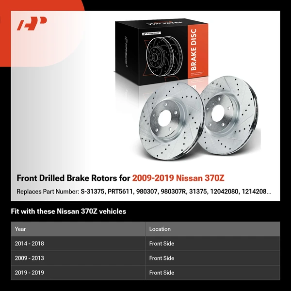 Front Drilled Brake Rotors for 2009-2019 Nissan 370Z