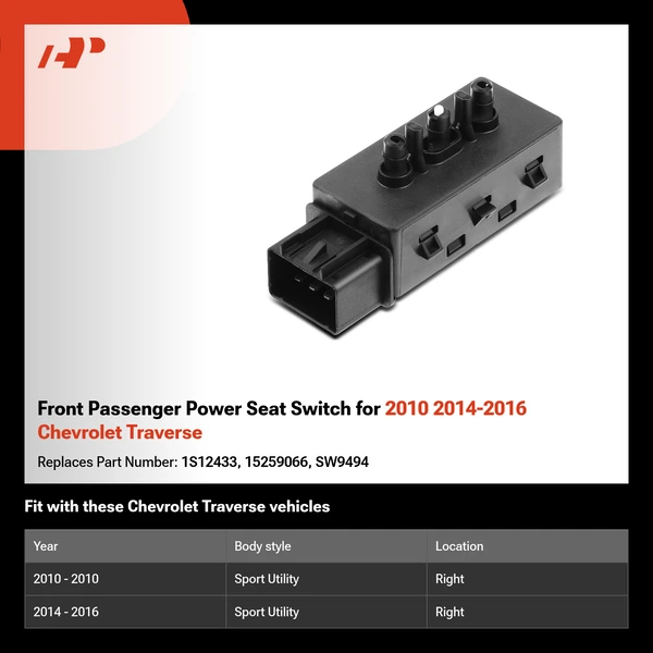 Front Passenger Power Seat Switch for 2010 2014-2016 Chevrolet Traverse