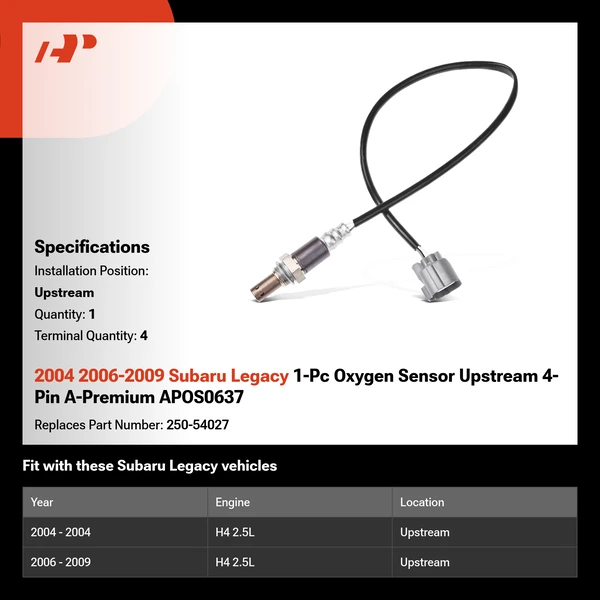 2004 2006-2009 Subaru Legacy 1-Pc Oxygen Sensor Upstream 4-Pin A-Premium APOS0637