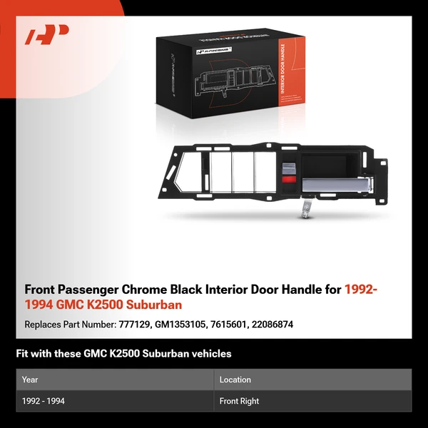 Front Passenger Chrome Black Interior Door Handle for 1992-1994 GMC K2500 Suburban