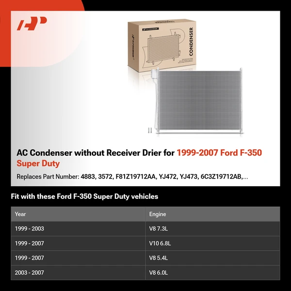AC Condenser without Receiver Drier for 1999-2007 Ford F-350 Super Duty