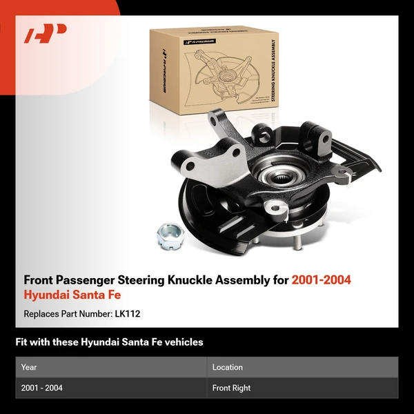 Front Passenger Steering Knuckle Assembly for 2001-2004 Hyundai Santa Fe