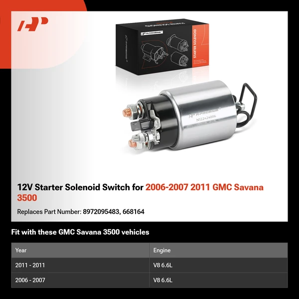 12V Starter Solenoid Switch for 2006-2007 2011 GMC Savana 3500