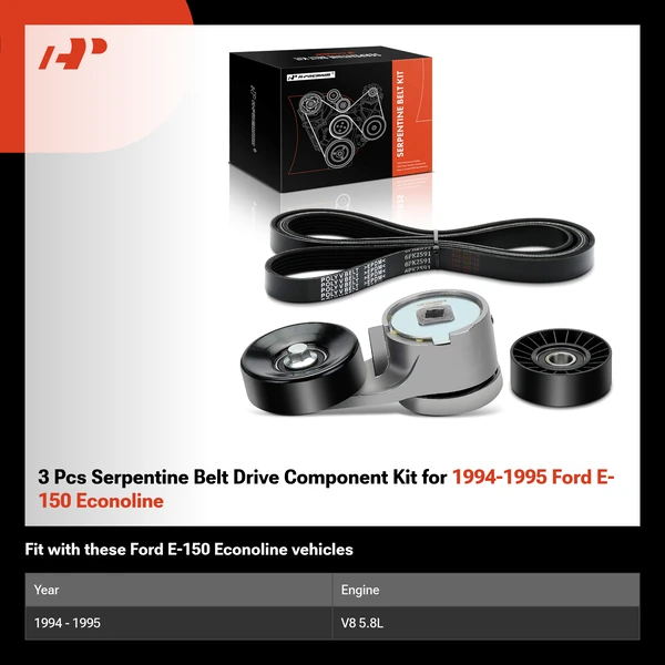 3 Pcs Serpentine Belt Drive Component Kit for 1994-1995 Ford E-150 Econoline