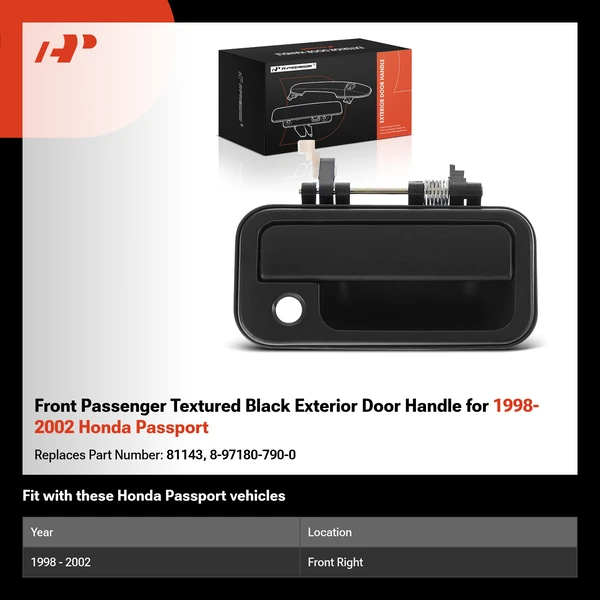 Front Passenger Textured Black Exterior Door Handle for 1998-2002 Honda Passport