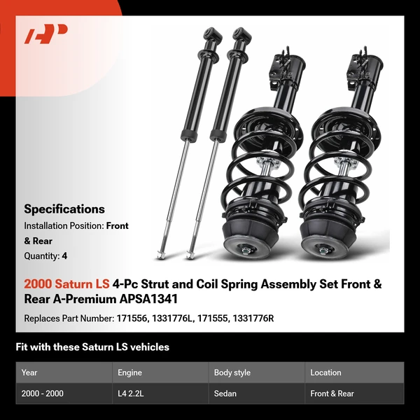2000 Saturn LS 4-Pc Strut and Coil Spring Assembly Set Front & Rear A-Premium APSA1341
