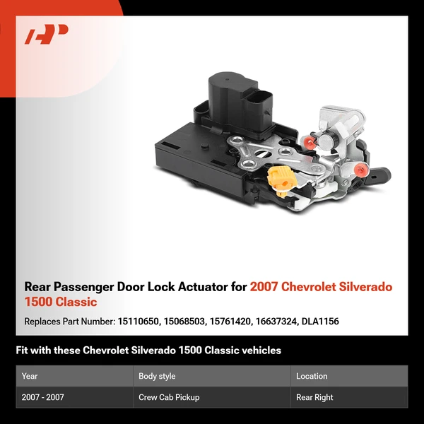 Rear Passenger Door Lock Actuator for 2007 Chevrolet Silverado 1500 Classic
