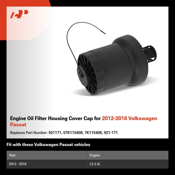Engine Oil Filter Housing Cover Cap for 2012-2018 Volkswagen Passat