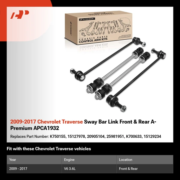 2009-2017 Chevrolet Traverse Sway Bar Link Front & Rear A-Premium APCA1932