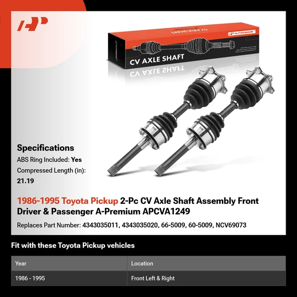 1986-1995 Toyota Pickup 2-Pc CV Axle Shaft Assembly Front Driver & Passenger A-Premium APCVA1249