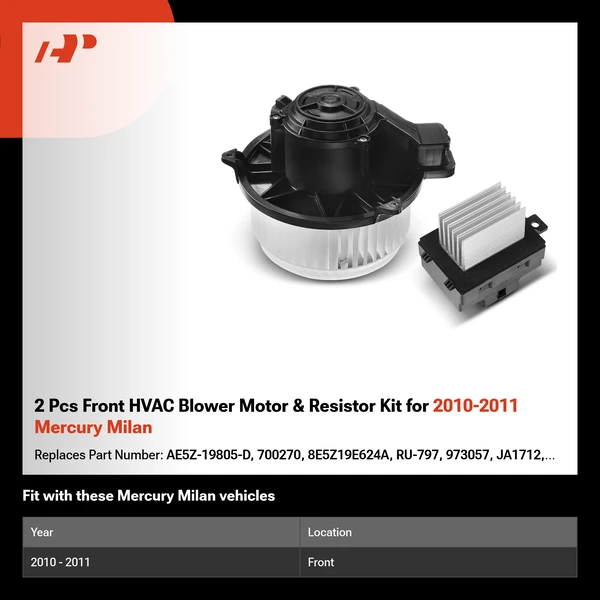 2 Pcs Front HVAC Blower Motor & Resistor Kit for 2010-2011 Mercury Milan