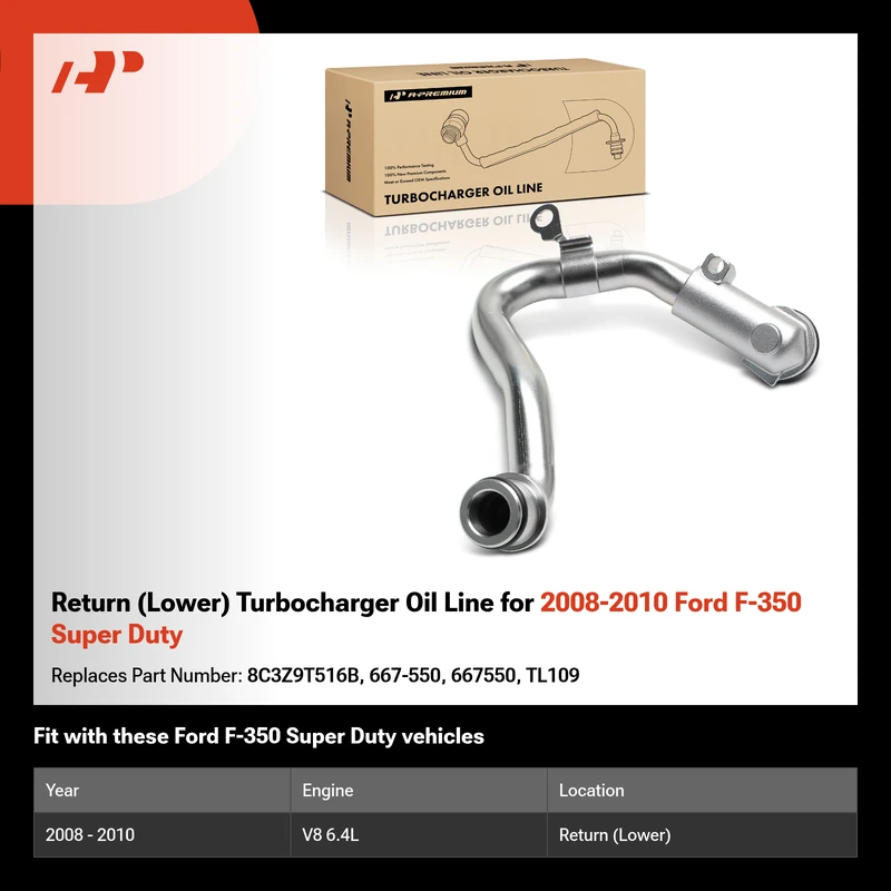 Return (Lower) Turbocharger Oil Line for 2008-2010 Ford F-350 Super Duty