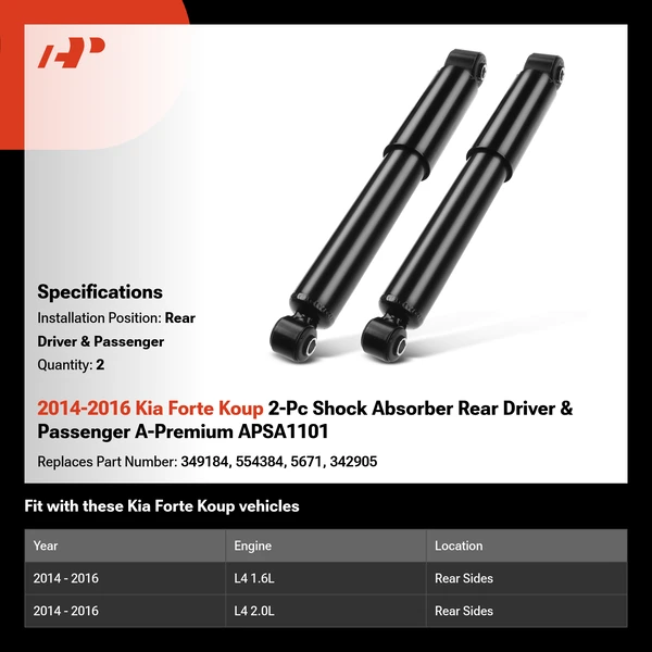 2014-2016 Kia Forte Koup 2-Pc Shock Absorber Rear Driver & Passenger A-Premium APSA1101