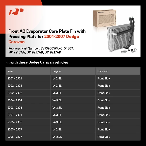 Front AC Evaporator Core Plate Fin with Pressing Plate for 2001-2007 Dodge Caravan