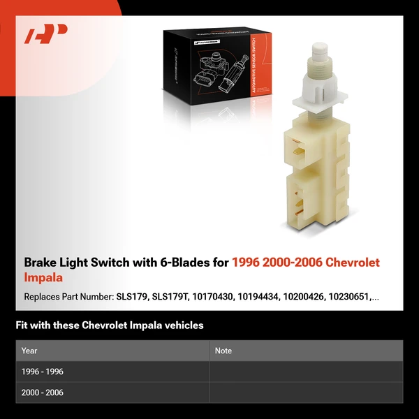 Brake Light Switch with 6-Blades for 1996 2000-2006 Chevrolet Impala
