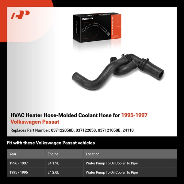 HVAC Heater Hose-Molded Coolant Hose for 1995-1997 Volkswagen Passat
