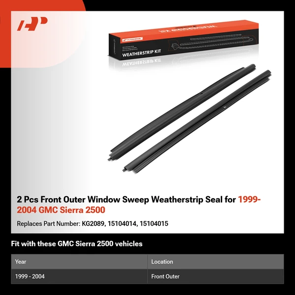 2 Pcs Front Outer Window Sweep Weatherstrip Seal for 1999-2004 GMC Sierra 2500