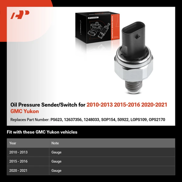 Oil Pressure Sender/Switch for 2010-2013 2015-2016 2020-2021 GMC Yukon