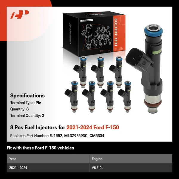 8 Pcs Fuel Injectors for 2021-2024 Ford F-150