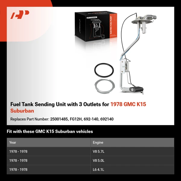 Fuel Tank Sending Unit with 3 Outlets for 1978 GMC K15 Suburban