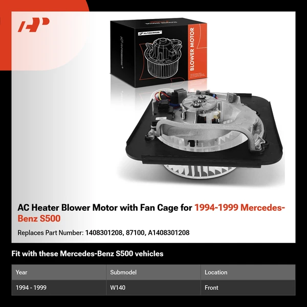 AC Heater Blower Motor with Fan Cage for 1994-1999 Mercedes-Benz S500