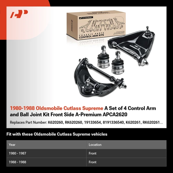 1980-1988 Oldsmobile Cutlass Supreme A Set of 4 Control Arm and Ball Joint Kit Front Side A-Premium APCA2620