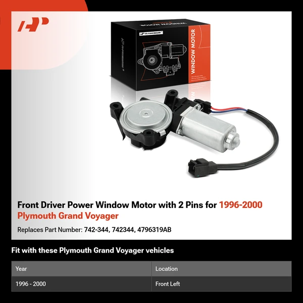 Front Driver Power Window Motor with 2 Pins for 1996-2000 Plymouth Grand Voyager