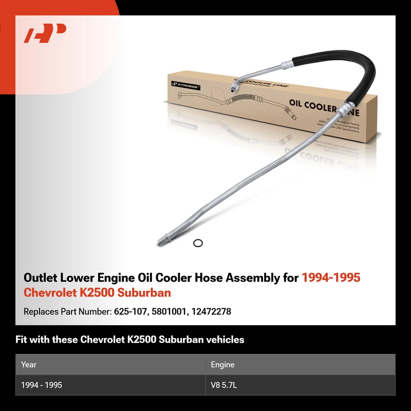 Outlet Lower Engine Oil Cooler Hose Assembly for 1994-1995 Chevrolet K2500 Suburban