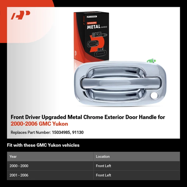 Front Driver Upgraded Metal Chrome Exterior Door Handle for 2000-2006 GMC Yukon