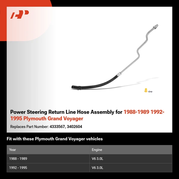 Power Steering Return Line Hose Assembly for 1988-1989 1992-1995 Plymouth Grand Voyager