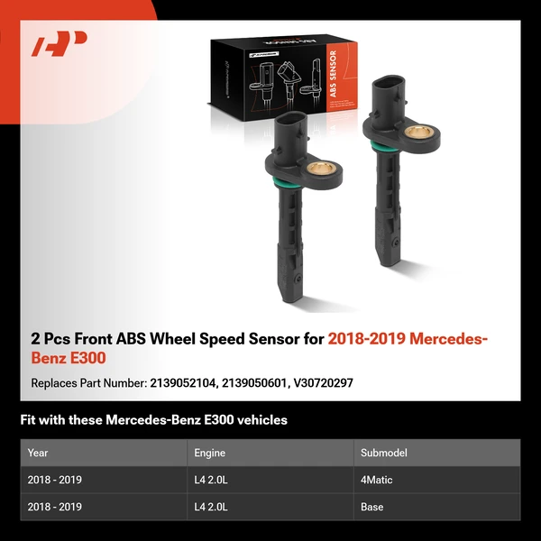 2 Pcs Front ABS Wheel Speed Sensor for 2018-2019 Mercedes-Benz E300
