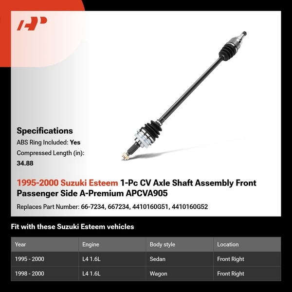 1995-2000 Suzuki Esteem 1-Pc CV Axle Shaft Assembly Front Passenger Side A-Premium APCVA905