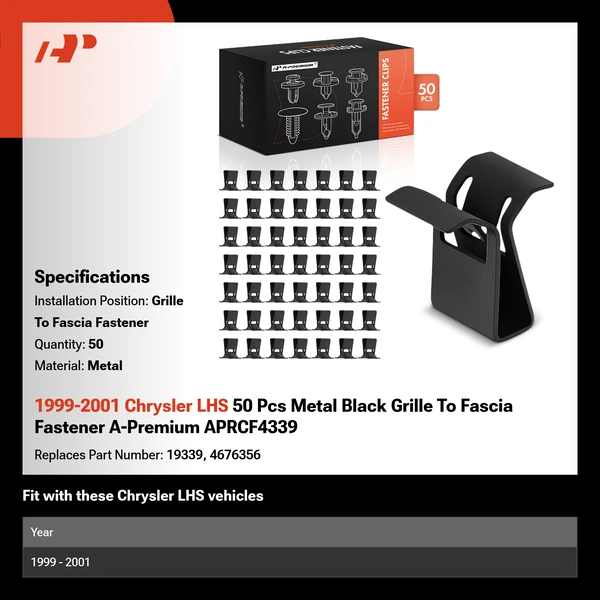 1999-2001 Chrysler LHS 50 Pcs Metal Black Grille To Fascia Fastener A-Premium APRCF4339