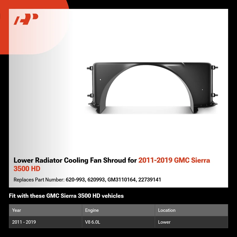 Lower Radiator Cooling Fan Shroud for 2011-2019 GMC Sierra 3500 HD