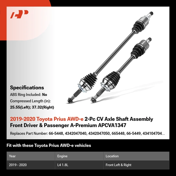 2019-2020 Toyota Prius AWD-e 2-Pc CV Axle Shaft Assembly Front Driver & Passenger A-Premium APCVA1347