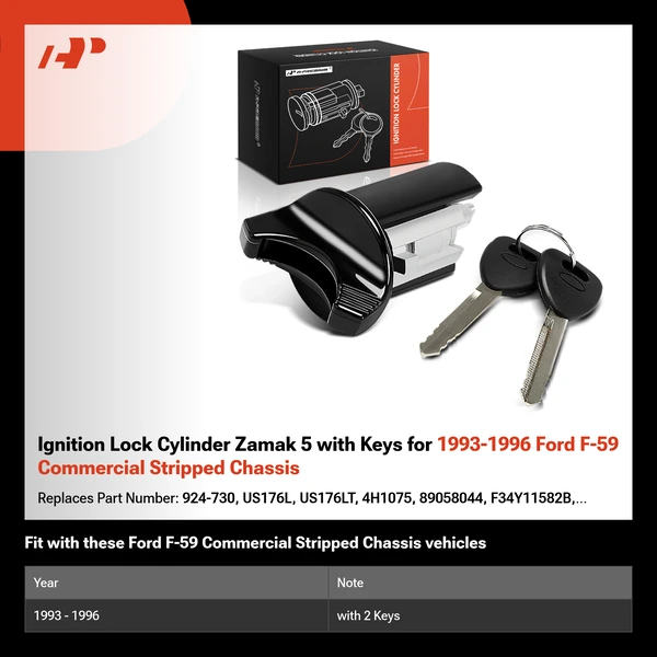 Ignition Lock Cylinder Zamak 5 with Keys for 1993-1996 Ford F-59 Commercial Stripped Chassis